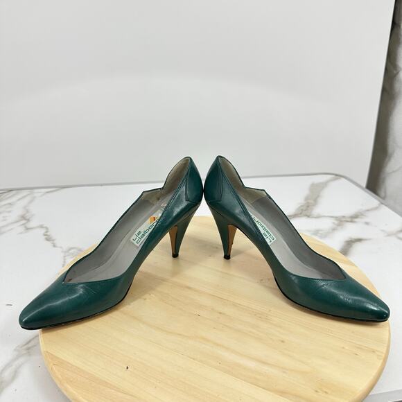 Vintage 80s Liz Claiborne Womens 6-6.5 Shoes Teal Leather Rockabilly Lady Preppy - Picture 7 of 9